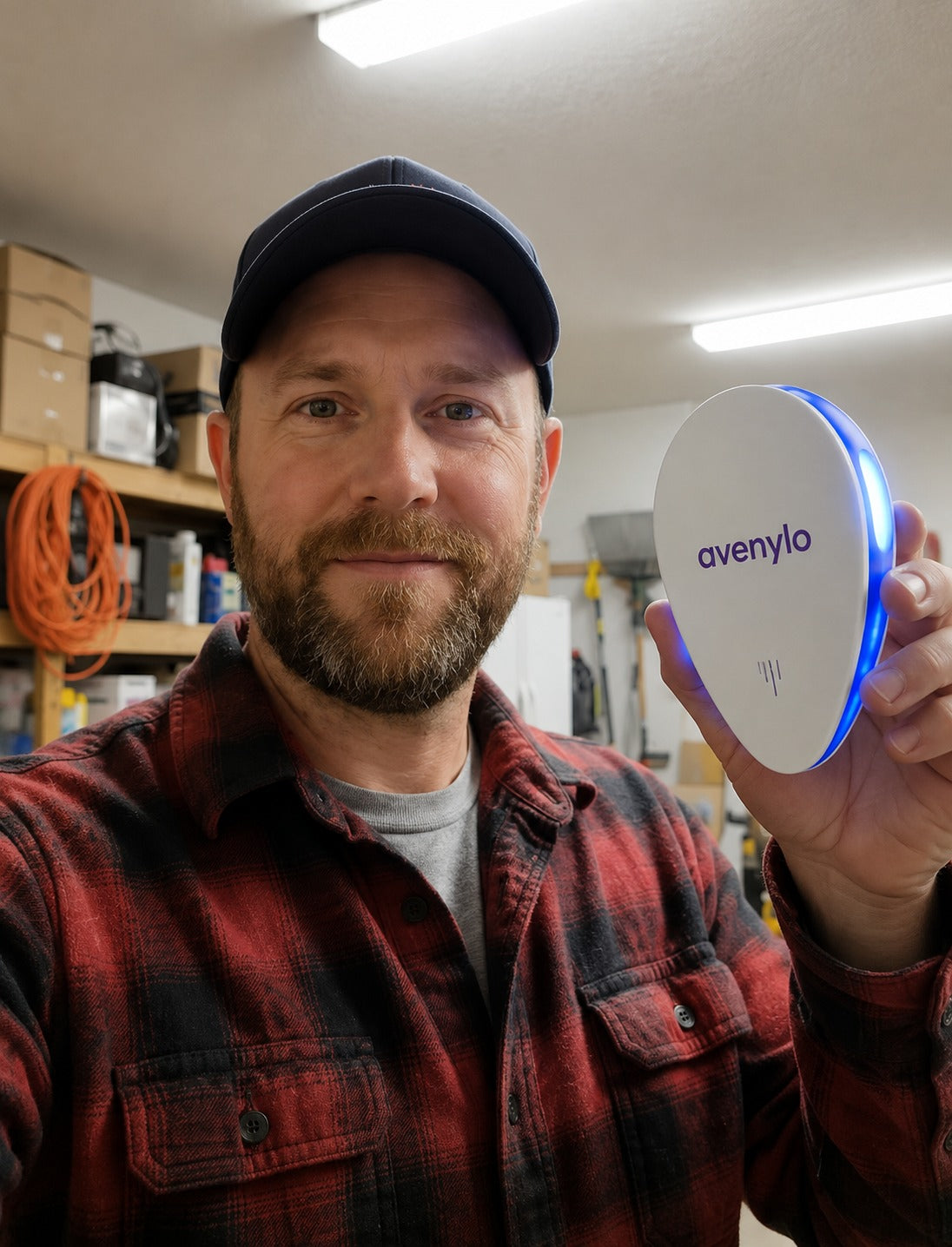 Client tenant l'appareil dans son garage
